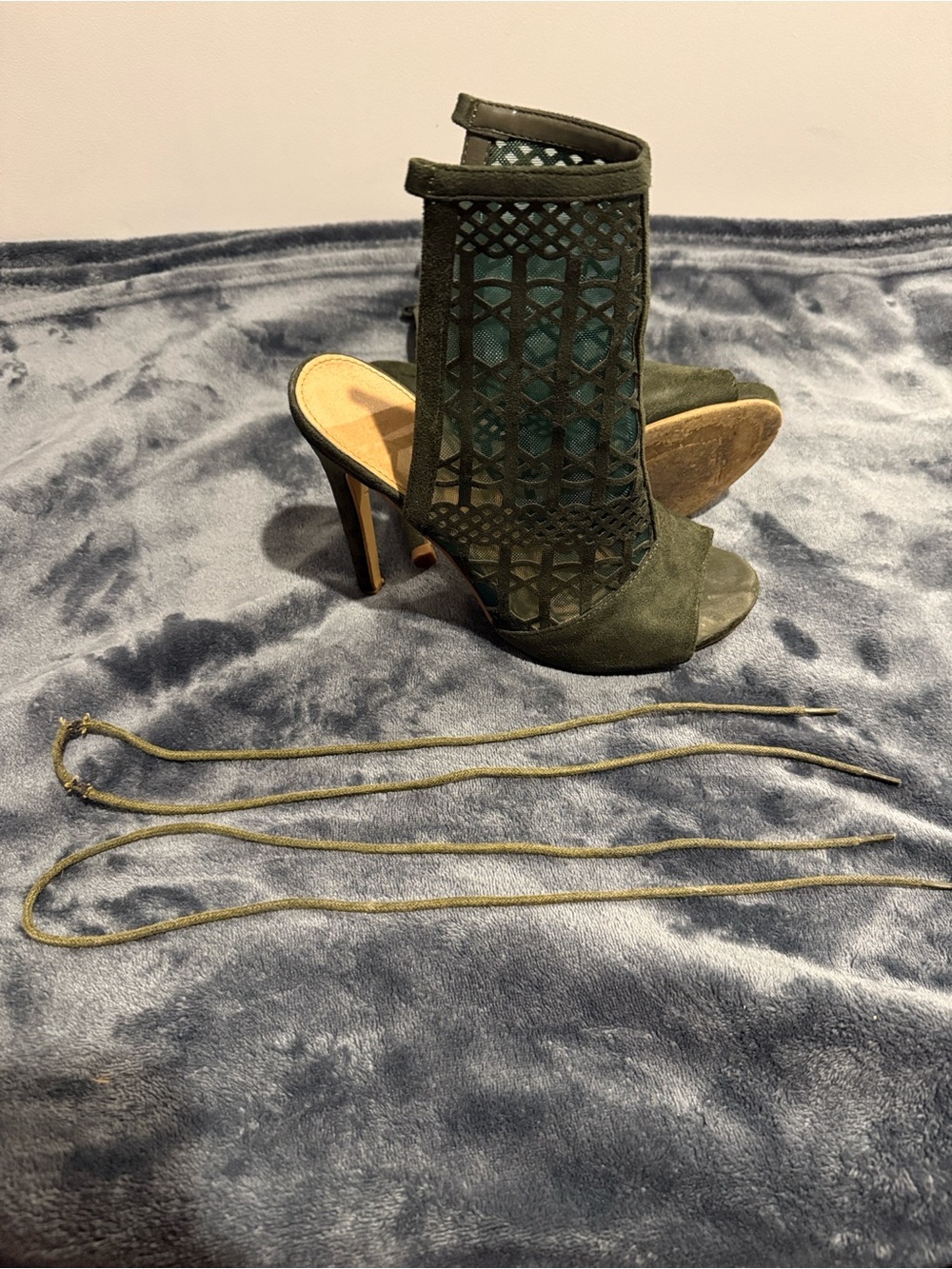 Olive Green Lattice Peep-Toe Heels